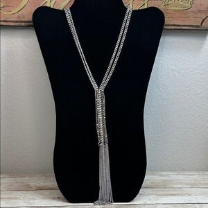 Stella & Dot Tessa Fringe Silver Tassel Necklace